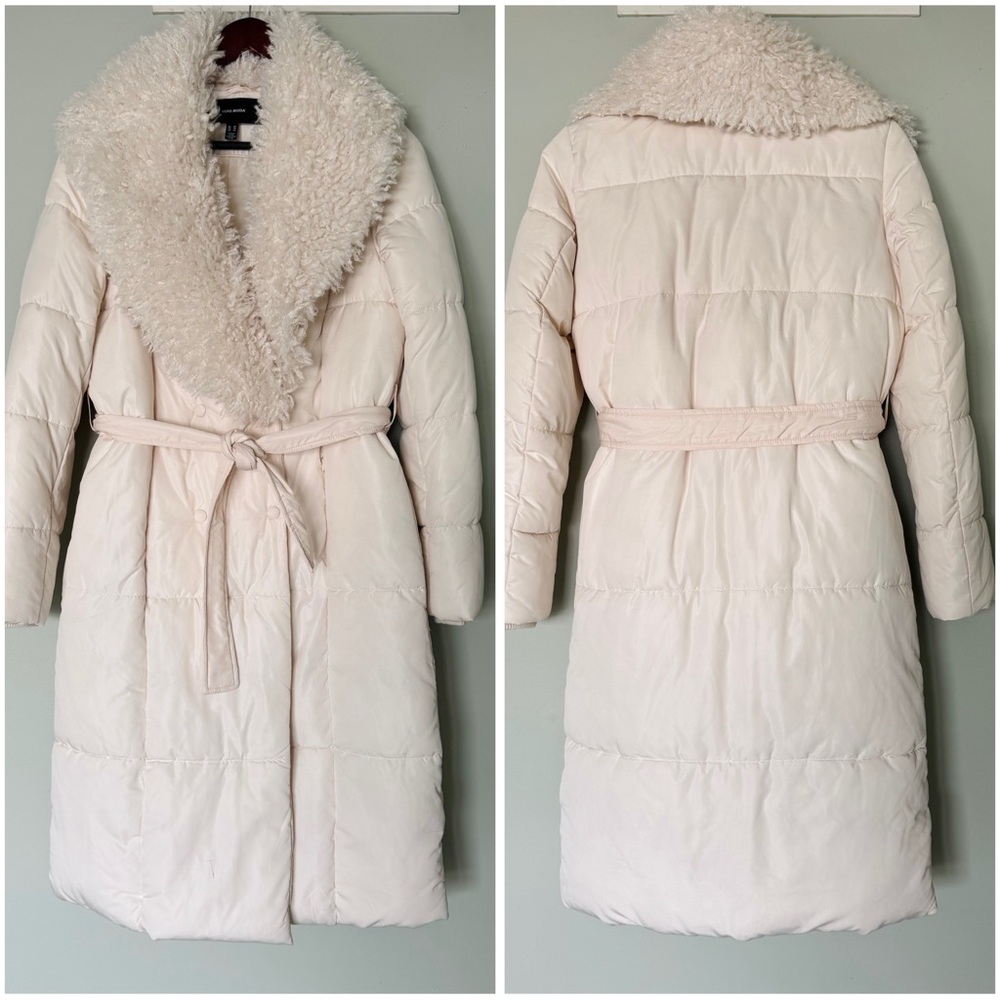 Vero Moda Cozy Beige Faux Fur Quilted Long Puffer Jacket - Picture 2 of 5